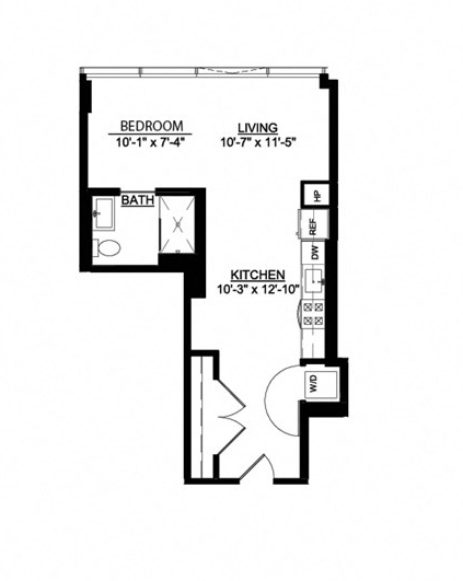 a floor plan of a small house with a kitchen and a living room